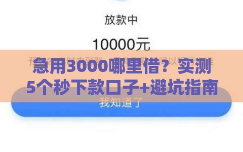 急用3000哪里借？实测5个秒下款口子+避坑指南