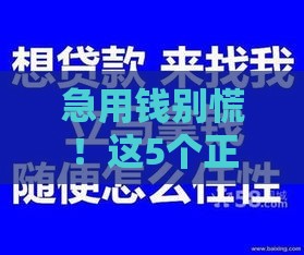 急用钱别慌！这5个正规贷款口子下款快、门槛低