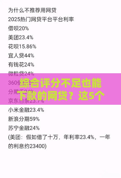 综合评分不足也能下款的网贷？这5个平台通过率高