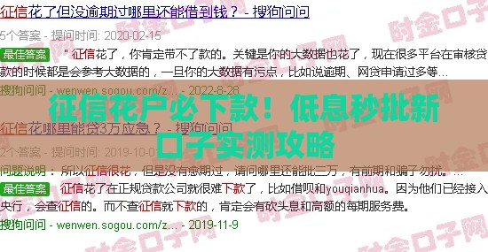 征信花户必下款！低息秒批新口子实测攻略