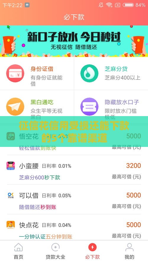 征信花信用受损还能下款的5个靠谱渠道