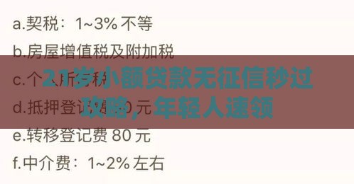 21岁小额贷款无征信秒过攻略，年轻人速领
