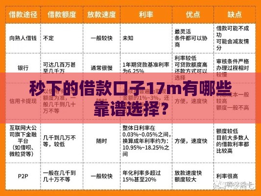 秒下的借款口子17m有哪些靠谱选择？