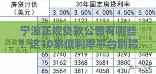宁波正规贷款公司有哪些？这10家低利率平台别错过！