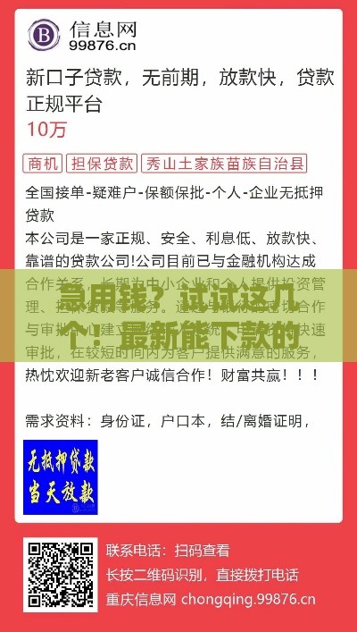 急用钱？试试这几个！最新能下款的正规贷款口子盘点