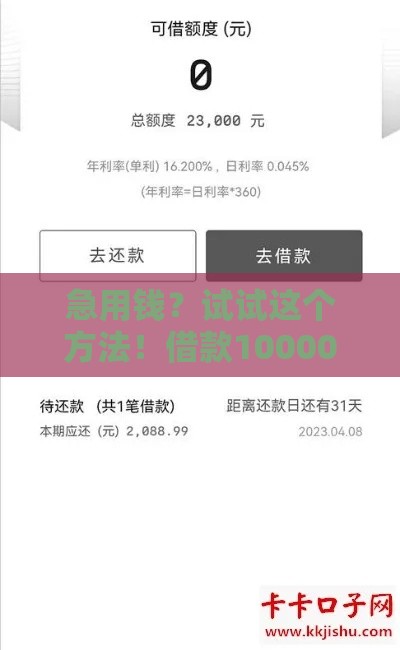 急用钱？试试这个方法！借款10000元当天到账，征信宽松也能申
