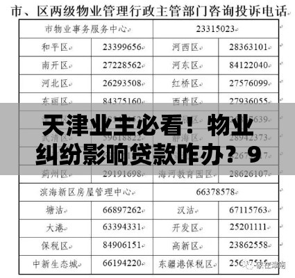 天津业主必看！物业纠纷影响贷款咋办？961212投诉指南来救急