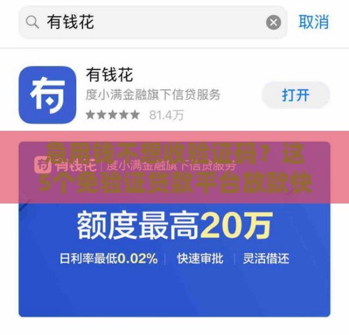 急用钱不想收验证码？这5个免验证贷款平台放款快还靠谱！