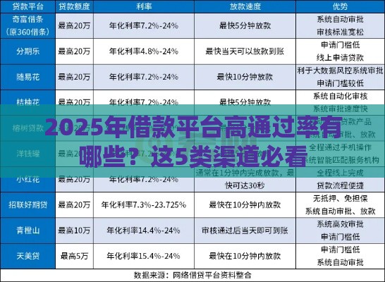 2025年借款平台高通过率有哪些？这5类渠道必看