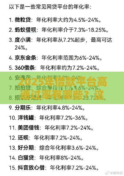 2025年借款平台高通过率有哪些？这5类渠道必看