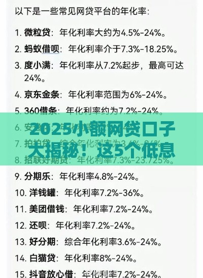 2025小额网贷口子大揭秘！这5个低息平台助你轻松应急