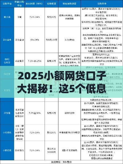 2025小额网贷口子大揭秘！这5个低息平台助你轻松应急