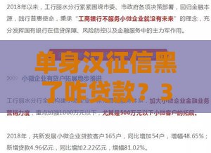 单身汉征信黑了咋贷款？3招教你搞定资金难题