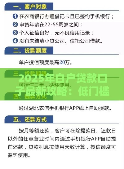 2025年白户贷款口子最新攻略：低门槛也能轻松下款！
