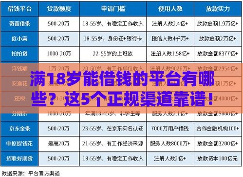 满18岁能借钱的平台有哪些？这5个正规渠道靠谱！
