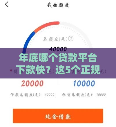 年底哪个贷款平台下款快？这5个正规口子放款稳、额度高！