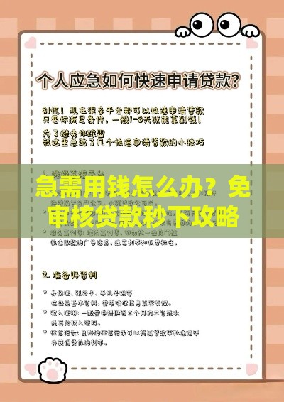 急需用钱怎么办？免审核贷款秒下攻略，手把手教你避坑！