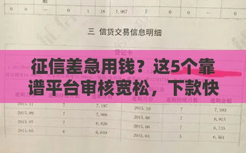 征信差急用钱？这5个靠谱平台审核宽松，下款快！