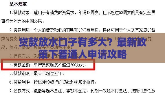 贷款放水口子有多大？最新政策下普通人申请攻略