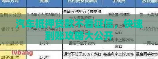 汽车抵押贷款不看征信，快速到账攻略大公开