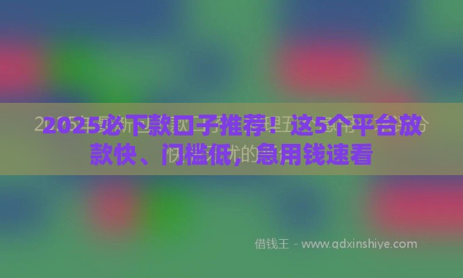 2025必下款口子推荐！这5个平台放款快、门槛低，急用钱速看
