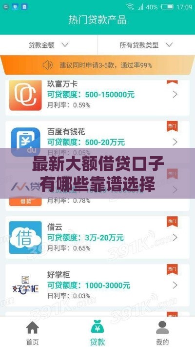 最新大额借贷口子有哪些靠谱选择