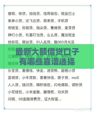 最新大额借贷口子有哪些靠谱选择