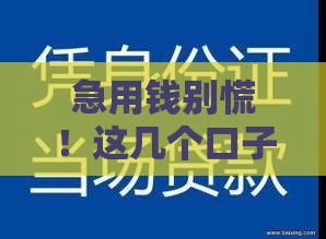 急用钱别慌！这几个口子还能下款，真实可靠速看