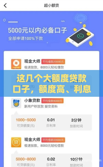 这几个大额度贷款口子，额度高、利息低、下款快！