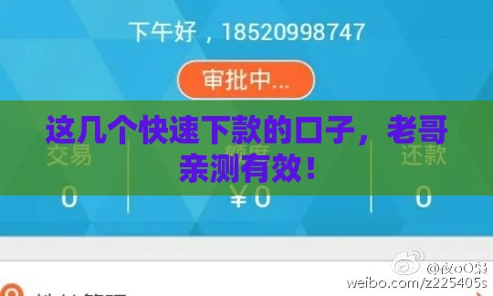 这几个快速下款的口子，老哥亲测有效！