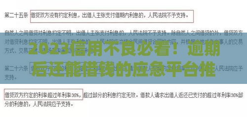 2023信用不良必看！逾期后还能借钱的应急平台推荐