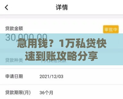 急用钱？1万私贷快速到账攻略分享