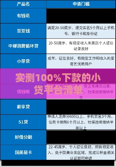 实测100%下款的小贷平台清单