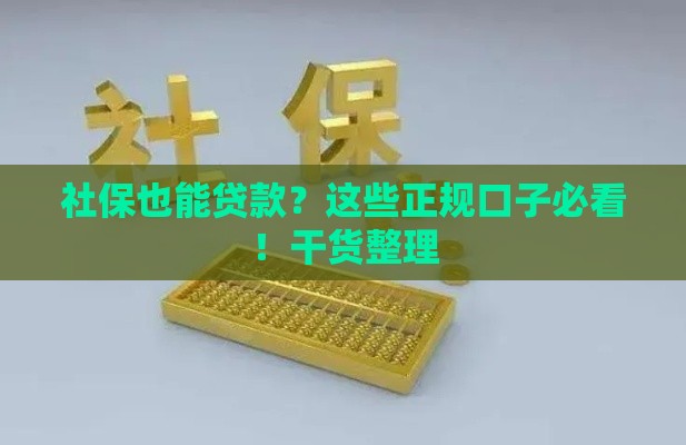 社保也能贷款？这些正规口子必看！干货整理