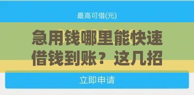 急用钱哪里能快速借钱到账？这几招不看征信也能秒批！