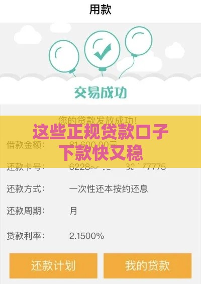 这些正规贷款口子下款快又稳