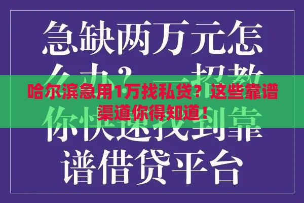 哈尔滨急用1万找私贷？这些靠谱渠道你得知道！