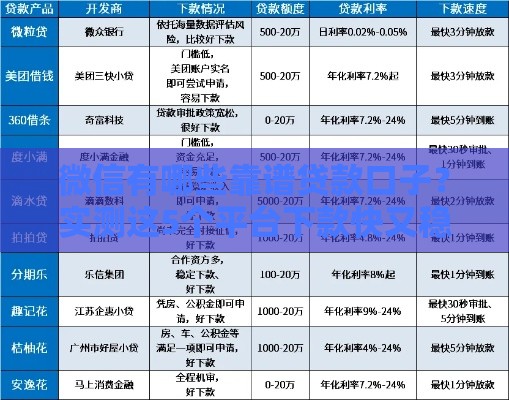 微信有哪些靠谱贷款口子？实测这5个平台下款快又稳