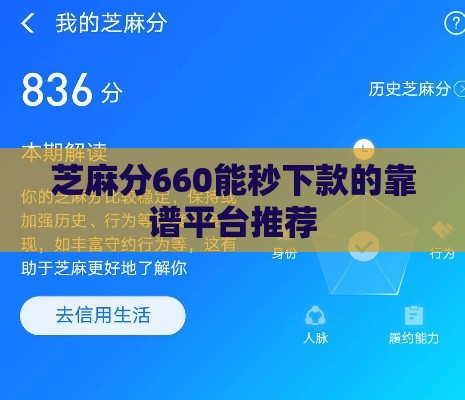 芝麻分660能秒下款的靠谱平台推荐