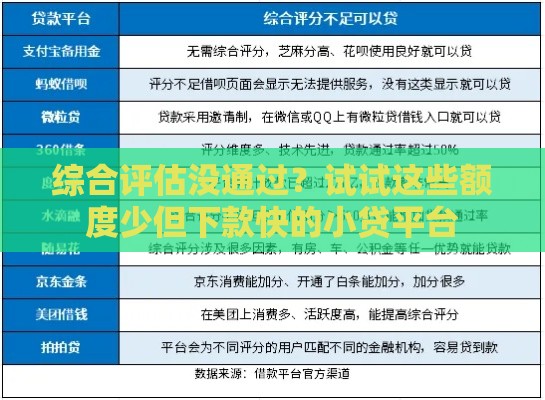 综合评估没通过？试试这些额度少但下款快的小贷平台