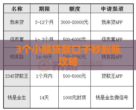 3个小额贷款口子秒到账攻略