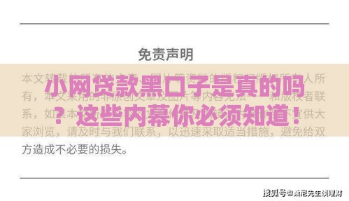小网贷款黑口子是真的吗？这些内幕你必须知道！