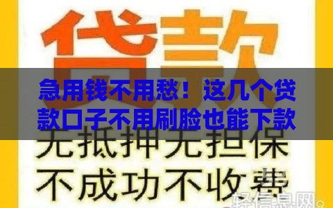 急用钱不用愁！这几个贷款口子不用刷脸也能下款