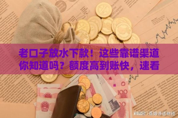 老口子放水下款！这些靠谱渠道你知道吗？额度高到账快，速看！