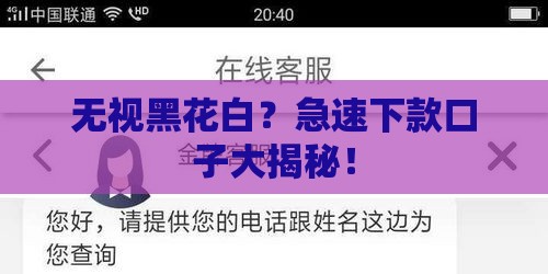 无视黑花白？急速下款口子大揭秘！