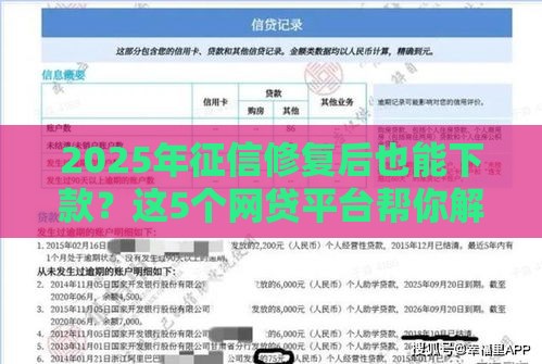 2025年征信修复后也能下款？这5个网贷平台帮你解燃眉之急！