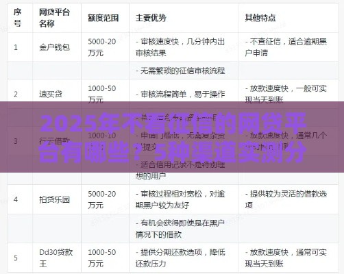 2025年不看征信的网贷平台有哪些？5种渠道实测分析
