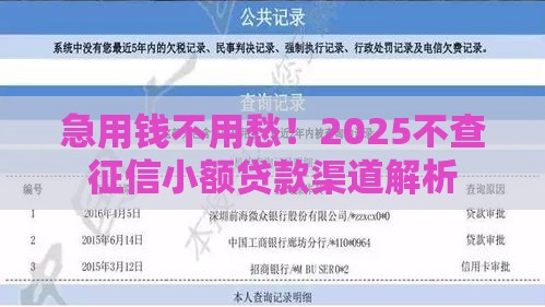 急用钱不用愁！2025不查征信小额贷款渠道解析