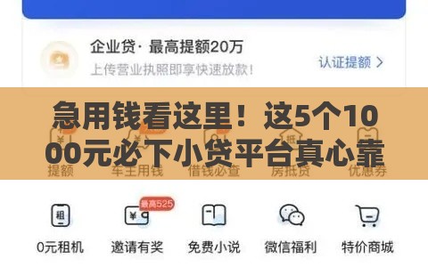 急用钱看这里！这5个1000元必下小贷平台真心靠谱