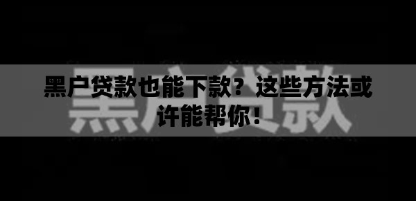 黑户贷款也能下款？这些方法或许能帮你！